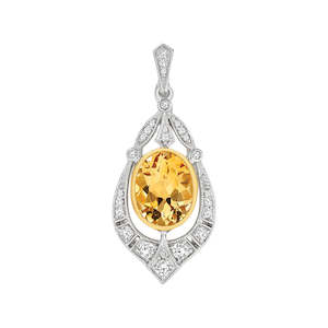 9ct White Gold Citrine and Diamond Pendant