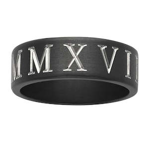 Zirconium Band with Roman Numeral Date & Green Stone - Size P