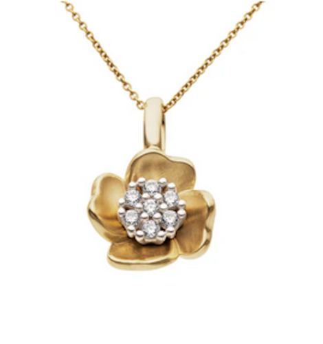 Flower Diamond Pendant in Yellow and White Gold