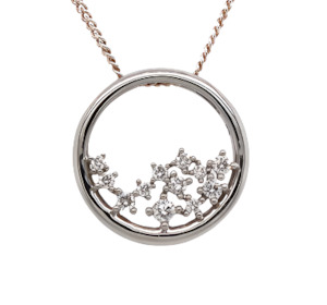 White Gold Circle Diamond Sprinkle Pendant