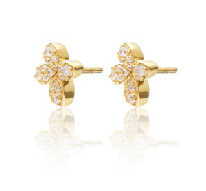 Flora / Stud Earrings / Clear + Gold Plated