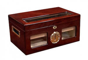 Valencia large desktop humidor in High Gloss Golden Cherry finish (~120 count)