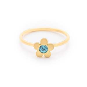 Blue Zircon yellow gold flower