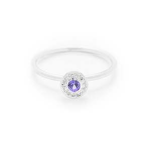 Purple sapphire and diamond round ring