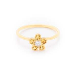 Yellow sapphire and diamond yellow gold ring