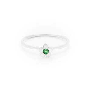 Green Tsavorite garnet white gold baby flower ring