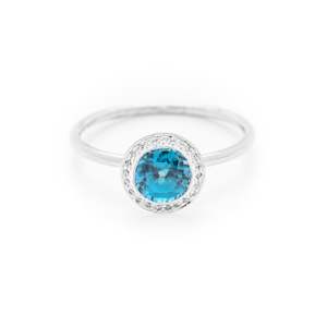 Blue Zircon and Diamond White Gold Ring