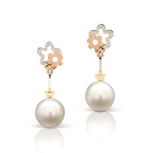 gold flower pearl earrings