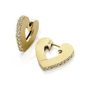 Yellow gold diamond heart cuff earrings