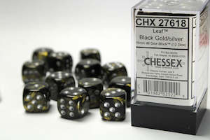 Chessex - 16mm Dice (12 Dice) Leaf  Black Gold/Silver