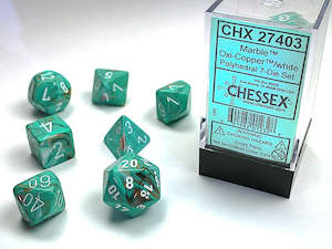 Game: Chessex - Marble Oxi-Copper/White Polyhedral 7 Die Set