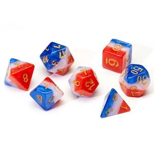 Dice Set - Red White Blue Semi Transparent Resin