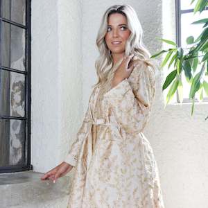 Embroidered Silk Dressing Gown - Champagne