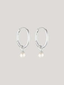 Pearl Charm Huggie Hoop Earrings S