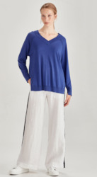 Womenswear: Leonardo Linen Pant ( white with Navy Stripe )