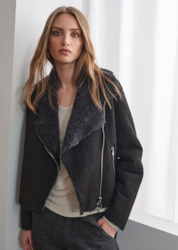 Transit Par -such Shearling Black Zip Jacket