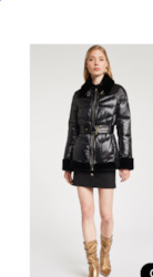 Gaudi Puffer jacket Belted waist Fur collar and cuffs