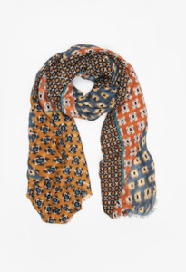 Womenswear: Antler NZ scarf IKAT BLUE AND RUST/TAUPE AND GREEN