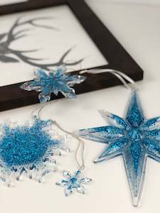 Dried flower: Decorations Christmas blue glitter 5piece set