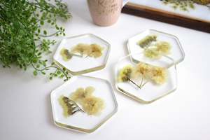 Pressed flower hexagon coasters