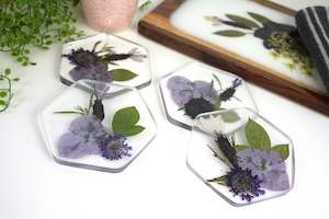 Pressed flower hexagon coasters