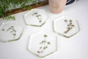 Pressed flower hexagon coasters