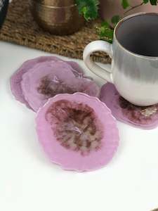 Set of four pink and Chocolate geode coasters