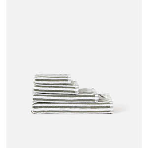 WIDE STRIPE TOWEL OLIVE WHITE