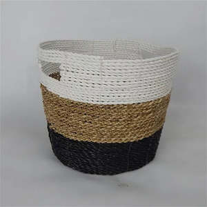 Furniture: SEAGRASS BIN BLACK NATURAL WHITE