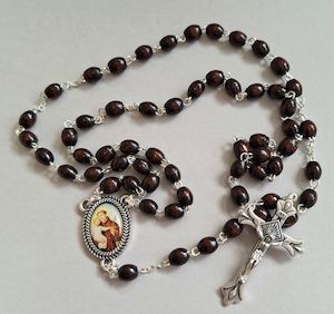 Brown Wood Rosary – St Anthony & Child Jesus Family Life Catholic Gifts