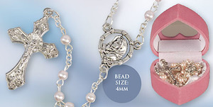 Gift: Glass Rosary – Pale Pink – Heart Box Family Life Catholic Gifts