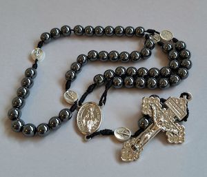 Hematite Rosary – Miraculous Medal – N Z Made (Silver-Plated) Family Life Catholic Gifts