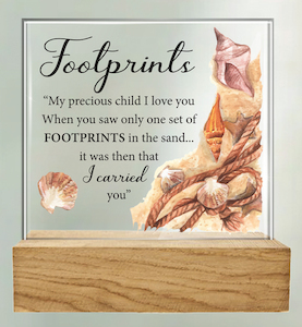 Footprints – Glass Plaque Family Life Catholic Gifts