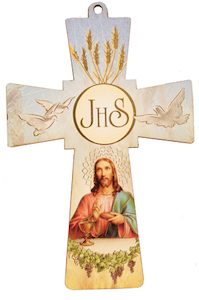 Holy Communion Cross – 7.5cm (Wooden Picture) Family Life Catholic Gifts