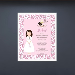 Gift: Personalised Frame – First Holy Communion/Confirmation Girl (Pink) Family Life Catholic Gifts