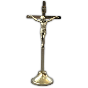 Gift: Metal standing Crucifix 10cm Family Life Catholic Gifts