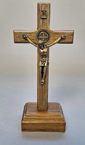 Gift: Standing Crucifix – Walnut Wood 10.5 cm Family Life Catholic Gifts