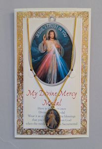 Divine Mercy Medal on Chain and Prayer Card Family Life Catholic Gifts