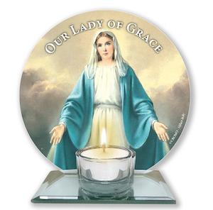 Our Lady of Grace – Glass Votive Light Holder Family Life Catholic Gifts