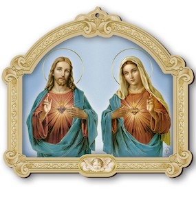 Sacred and Immaculate Hearts – Baroque Style Wood Plaque Family Life Catholic Gifts