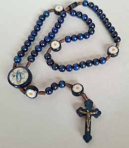 Blue Wooden Rosary On Cord – Our Lady of Grace Family Life Catholic Gifts