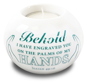 Gift: Porcelain Tealight Candle Holder – Behold Hands Family Life Catholic Gifts