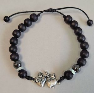 Black Bead – Two Hearts Bracelet Family Life Catholic Gifts