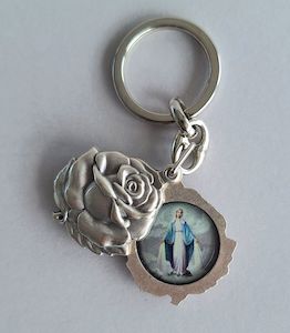 Key Ring – Rose and Our Lady – Italian Family Life Catholic Gifts