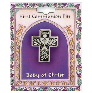 Communion Lapel Pin – Silver Cross with Chalice Family Life Catholic Gifts