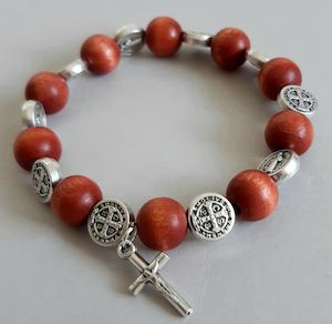 St Benedict Rosary Bracelet – Light Brown Family Life Catholic Gifts