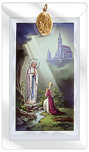 Our Lady of Lourdes Holy Card and Medal Family Life Catholic Gifts