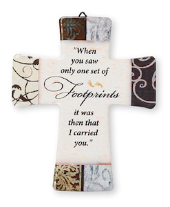 Footprints Porcelain Cross Family Life Catholic Gifts