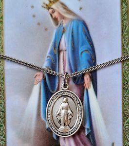 Miraculous Medal – Prayer Card/Sterling Silver Medal Family Life Catholic Gifts