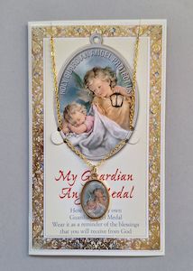 Guardian Angel Medal on Chain – Prayer Card Family Life Catholic Gifts